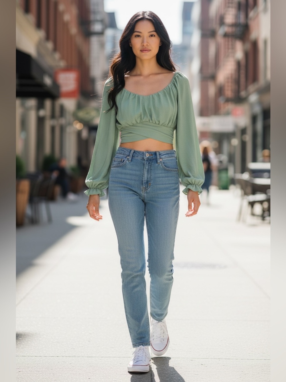 Sage Green Long Sleeve Crop Top size M